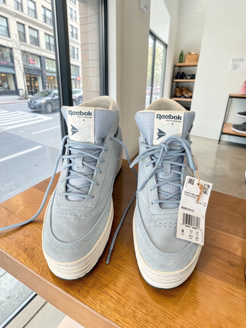 Reebok Pale Blue Suede Platform Sneakers with Cream Sole - Picture 6 of 15